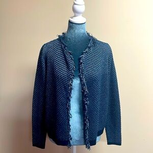Tribal Navy Blue Thick Knit Cardigan Jacket with Fringe